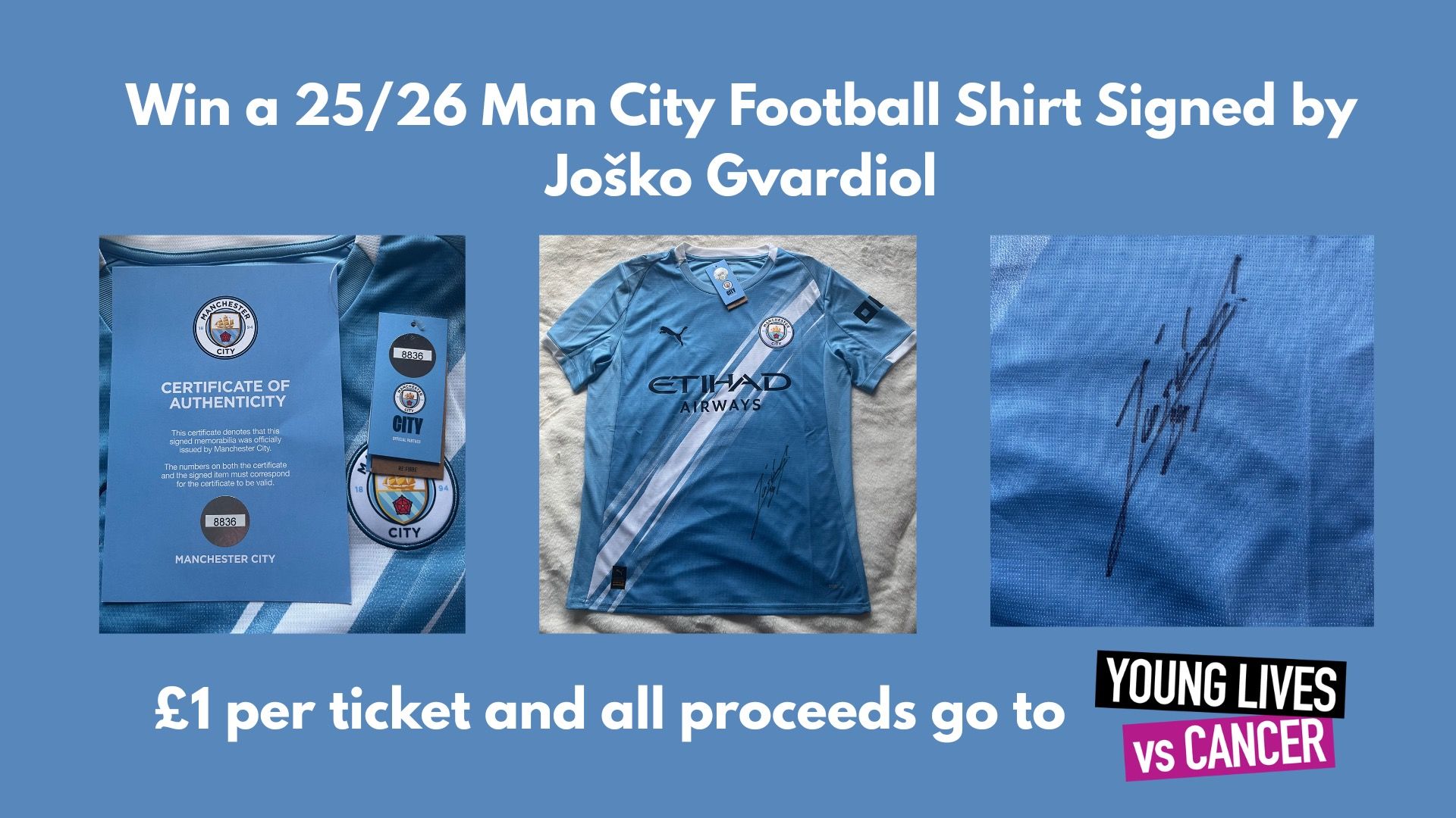 Win a 25/26 Manchester City Football Shirt Signed by Joško Gvardiol