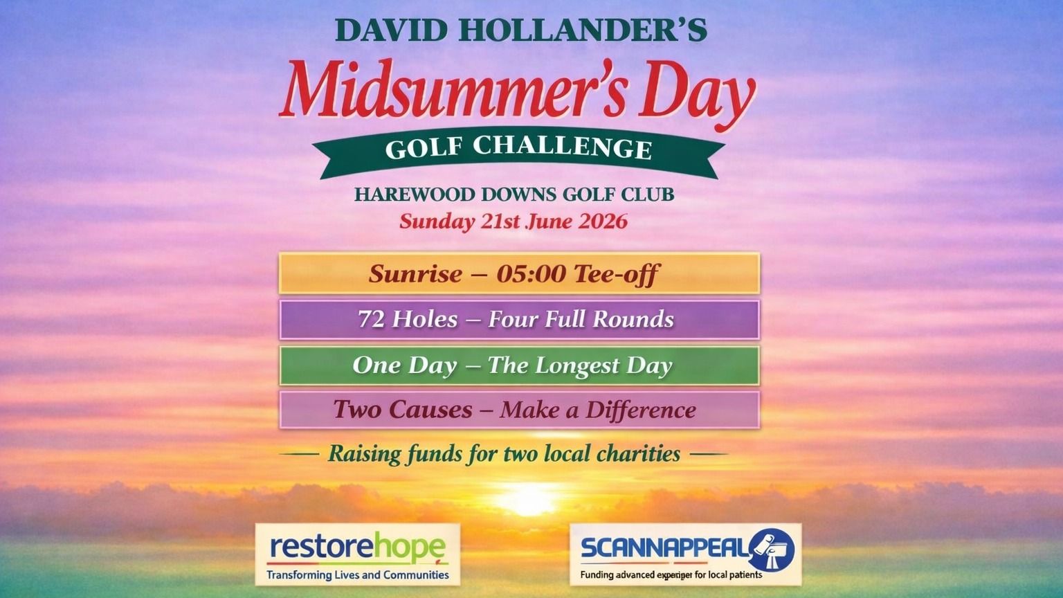 David Hollander's 72-hole, longest day Charity Golf Challenge - Harewood Downs Golf Club