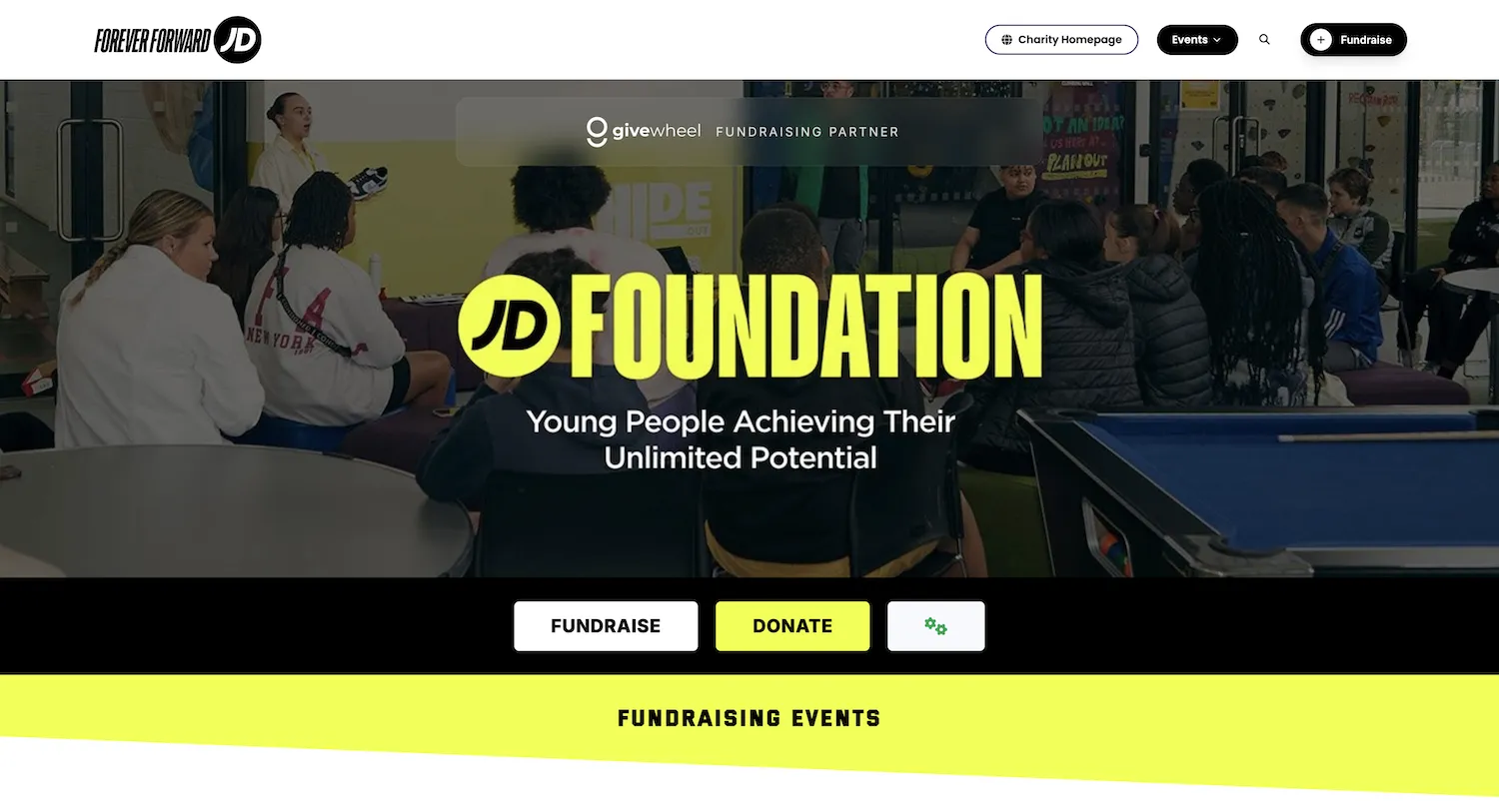 JD Group fundraising dashboard on GiveWheel