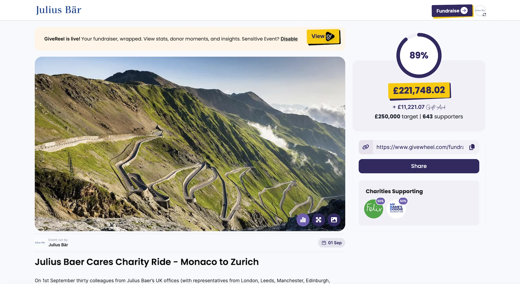 Example fundraising page
