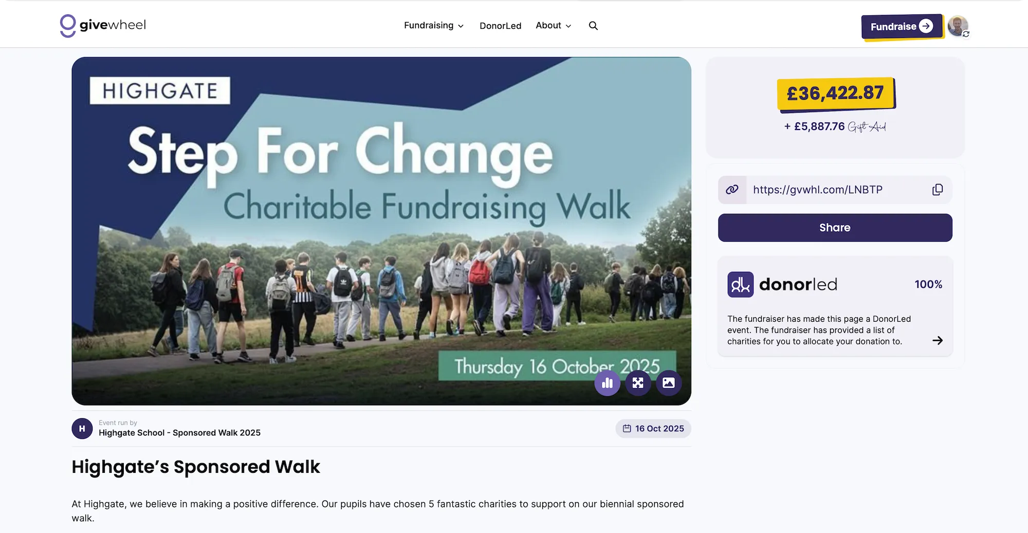 Example fundraising page