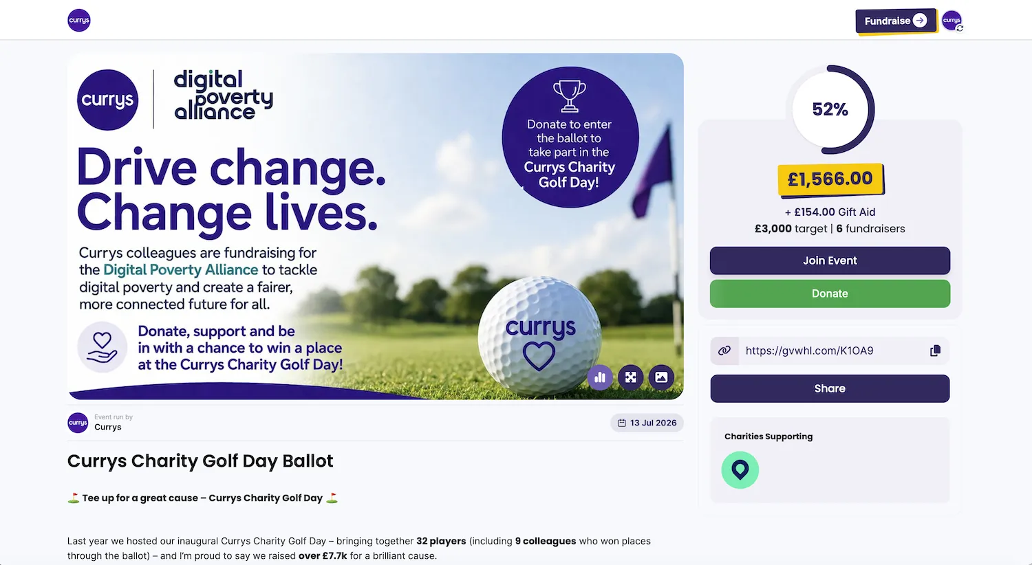 Example fundraising page